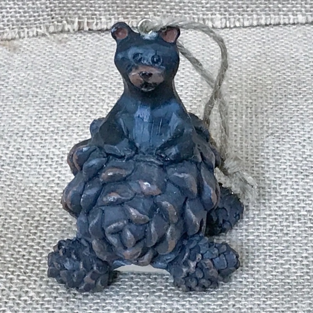 Bear In Pinecone Car Resin Christmas Ornament Rustic Cottage Farm Goblin Core